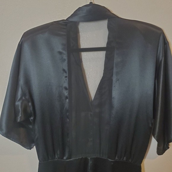 Vintage 80's black satin with studs V-neck Romper jumpsuit. - Picture 8 of 8